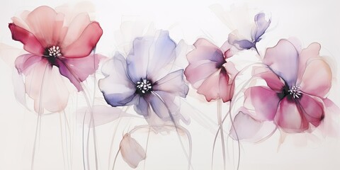 Graceful watercolor flower outlines come to life on a textured canvas, their delicate lines evoking a sense of tranquility and beauty  Transparent Watercolor Flowers Generative Ai Digital Illustration