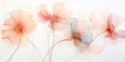  Delicate watercolor flower outlines bloom on a canvas, their intricate lines capturing the viewer's imagination. Transparent Watercolor Flowers Generative Ai Digital Illustration