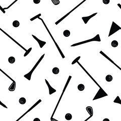 Golf seamless pattern. Golf club and golf balls vector illustration pattern background. 