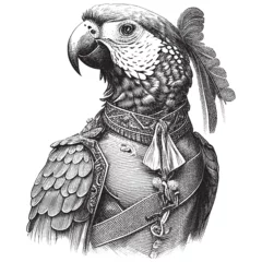Foto auf Acrylglas Eulen-Cartoons Hand Drawn Engraving Pen and Ink Parrot Portrait Dressed in Victorian Era Vintage Vintage Vector Illustration
