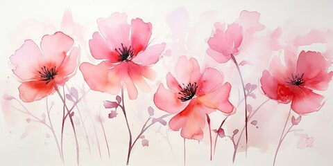 Fototapeta na wymiar Delicate watercolor flower outlines bloom on a canvas, their graceful curves and lines capturing the viewer's imagination Transparent Watercolor Flowers Generative Ai Digital Illustration
