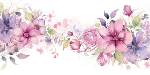 A beautiful watercolor flower border frames a pristine canvas, its intricate details adding a touch of elegance and charm.  Tropical Watercolor Flowers Generative Ai Digital Illustration