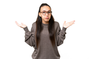 Young Arabian woman over isolated chroma key background making doubts gesture