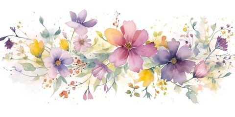  A captivating watercolor flower border surrounds a canvas, its intricate design and vibrant hues showcasing nature's artistry. Tropical Watercolor Flowers Generative Ai Digital Illustration