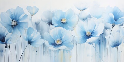 Tranquil blue watercolor flowers bloom on a canvas, their delicate petals radiating a sense of calmness and serenity.  Blue Watercolor Flowers Generative Ai Digital Illustration