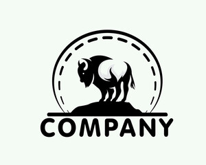 stand bison at hill bison logo design template illustration inspiration