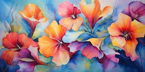 Bursting with Color: Captivating Watercolor Flowers Awaken on the Canvas - Effortlessly Fluid and Freeform  Clipart Watercolor Flowers Generative Ai Digital Illustration