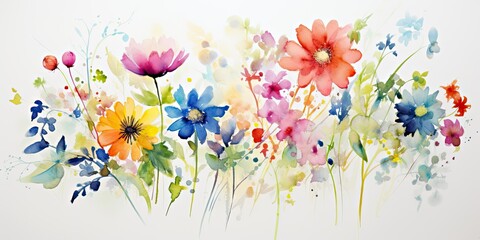 Vibrant Blooms in Loose Watercolor Style- Expressive and Organic- Bursting with Color and Energy- Playful Brushstrokes and Delicate Wash Clipart Watercolor Flowers Generative Ai Digital Illustration