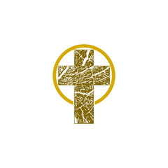 Christian cross icon in the circle isolated on transparent background