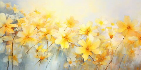 Fototapeta na wymiar - Enchanting Blossoms: Ethereal Watercolor Flowers Adorn a Serene Background - Radiating Beauty and Grace Yellow Watercolor Flowers Generative Ai Digital Illustration