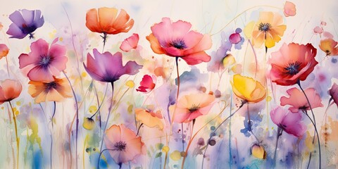  A Symphony of Watercolor Flowers: Vibrant Blossoms Dancing in a Whimsical Meadow - Inspiring Joy and Creativity  Loose Abstract Watercolor Flowers Generative Ai Digital Illustration
