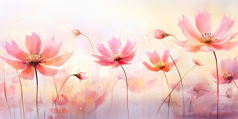  Pink Petals in Bloom: Graceful Watercolor Flowers Blossoming in a Serene Garden - Emanating Elegance and Delicacy  Pink Watercolor Flowers Generative Ai Digital Illustration