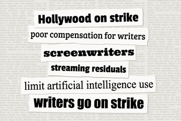 Hollywood writer strike news headlines - obrazy, fototapety, plakaty