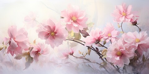  Pink Reverie: Ethereal Watercolor Flowers Gracing a Peaceful Landscape - Emanating Beauty and Tranquility  Pink Watercolor Flowers Generative Ai Digital Illustration