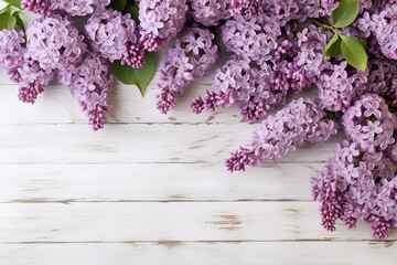 lilac flowers on wooden background generative AI 