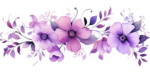 Obraz na płótnie Canvas A Captivating and Delicate Composition of Watercolor Flowers, Purple Watercolor Flowers Generative Ai Digital Illustration