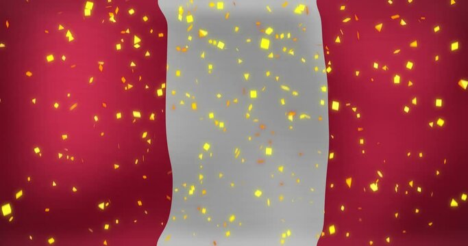 Animation of falling confetti over waving flag of peru in background
