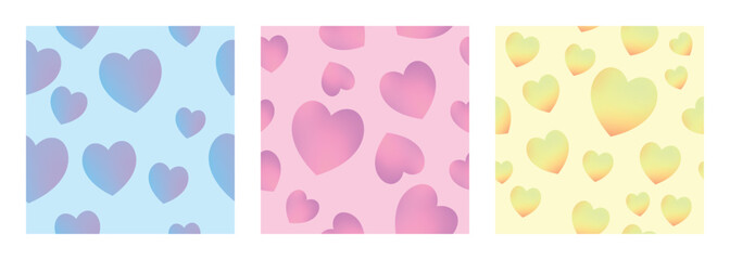 Set of doodle in seamless pattern. Abstract art background vector design with childish scribble, heart gradient in vibrant color. Fun creative illustration for kids, fabric, prints, cover.