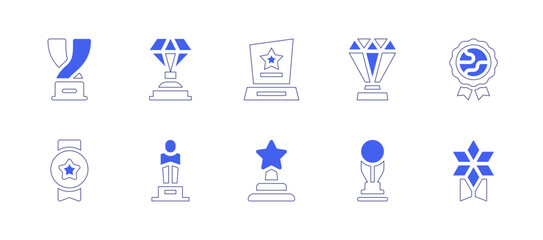 Awards icon set. Duotone style line stroke and bold. Vector illustration. Containing trophy, diamond award, award, medal.