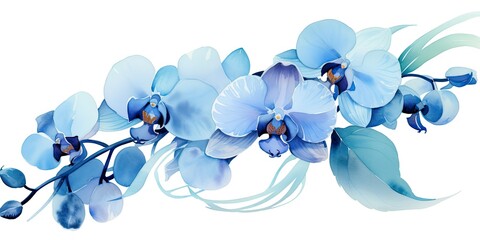 Fototapeta na wymiar Beautiful Isolated Watercolor Illustration of a Blue Orchid - Exquisite Floral Artistry in Shades of Blue Generative AI Digital Illustration