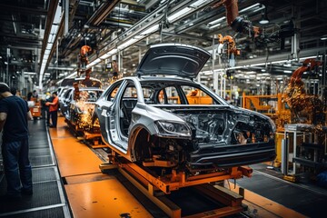 Busy Assembly Line In An Automotive Manufacture, Generative AI