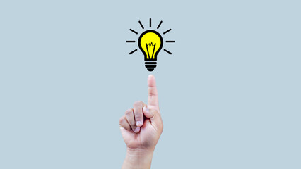 hand and drawing lamp on white background.