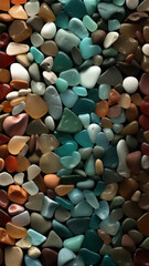 seaglass in different colors in the style,background made of stones,background of stones,background of stones