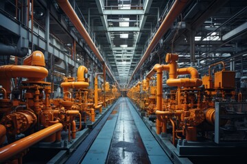 Fototapeta premium Massive Factory Floor Filled With Rows Of Machinery, Generative AI