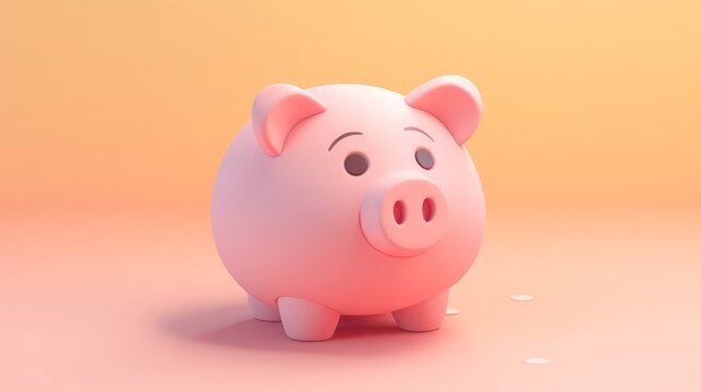 piggy bank or pig 3d cute render mascot cartoon style