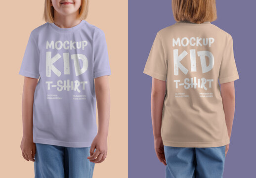 2 Mockups of Children's T-shirt Front and Back
