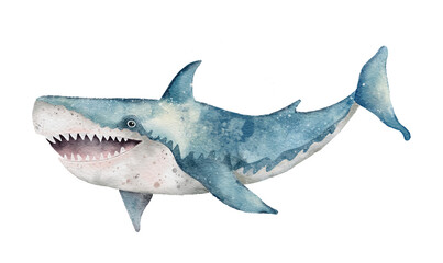 Watercolor shark hand drawn ocean illustration isolated