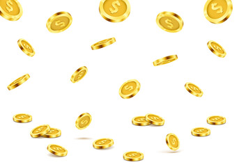 Falling gold coins. Money isolated on a white background. Vector illustration.