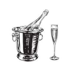 Champagne bottle and glass illustration. Party.   © martstudio