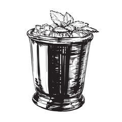 Cocktail Mint Julep for the Derby Hand Drawing Illustration