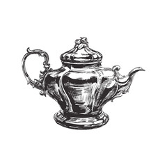 Hand Drawn Sketch Classical Teapot illustration. Antique