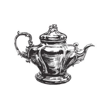 Hand Drawn Sketch Classical Teapot illustration. Antique