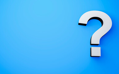 White question mark, black border, placed on a blue background, bright gradation