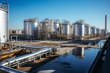 Obraz premium Industrial Wastewater Treatment Facility, Generative AI