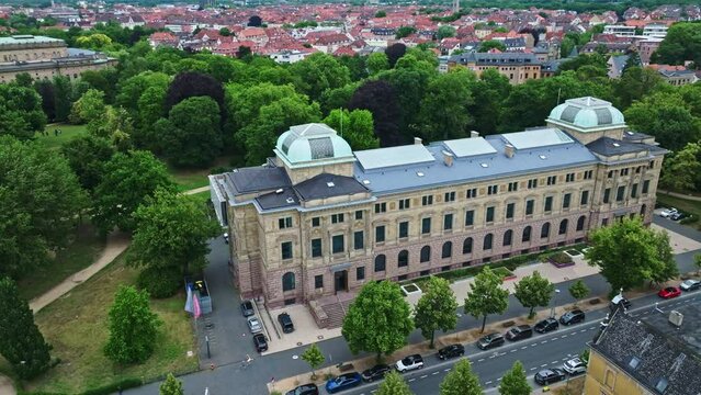 Aerial Drone shot of The Herzog Anton Ulrich Museum , an art museum in the German city of Braunschweig, Lower Saxony. 