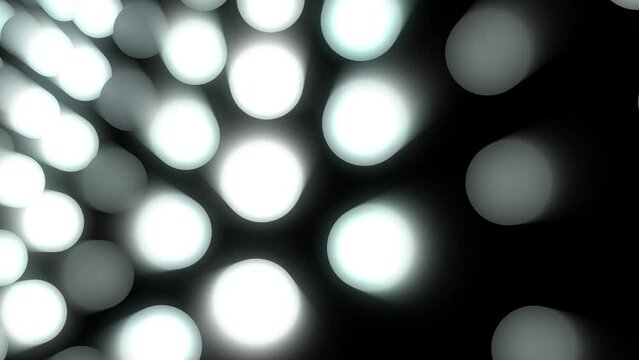  large dots or circles flash and glow on a black background. Party lights bulbs with glow in modern seamless pattern.
