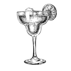 Margarita cocktail. Hand drawn Sketch Margarita Cocktail Drinks. - obrazy, fototapety, plakaty