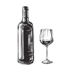 Hand Drawn Illustration Wine Glass and Bottle
