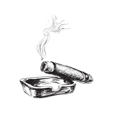 Smoking Cigar With Ashtray. 