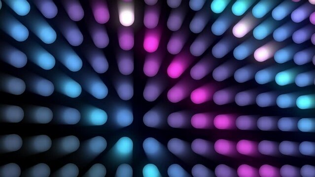  modern blue purple magenta animation with stylized many dots pattern. Abstract party lights with flickering and rays.