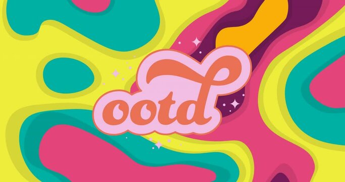 Animation of ootd text over neon retro pattern