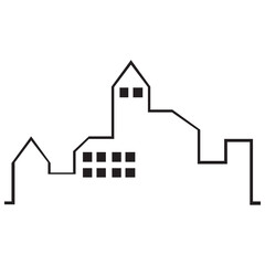 Line sketch cityscape design. Abstract black background