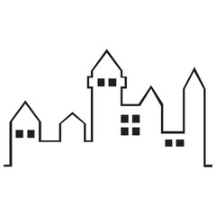 Line sketch cityscape design. Abstract black background