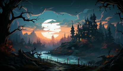 Halloween scene with moon