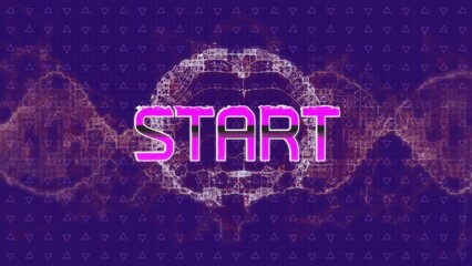 Animation of start text over human brain and dna strand on purple background - Powered by Adobe