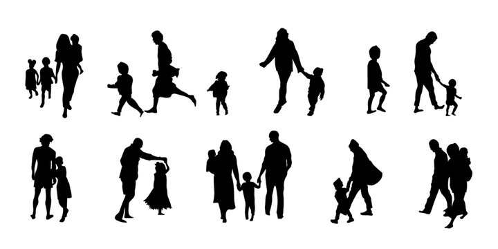Set of people silhouettes 
adults with children